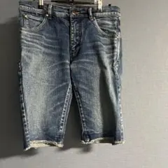 デニムショートパンツ ダークブルー フリンジ仕上げ　サイズ4