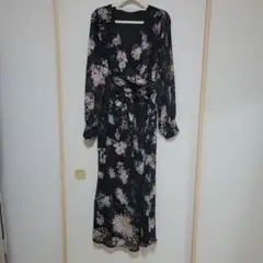 花柄ラップドレス 黒