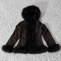 00s 美品ラビットファーレザージャケット ムラ染 グランジ ダークコア