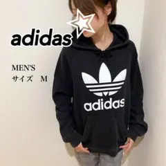 【着画】大人気　アディダス　adidas パーカー　プルオーバー　ブラック　古着