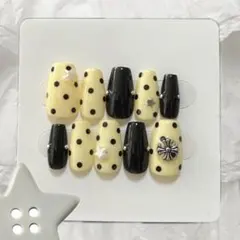 ネイルチップ つけ爪 韓国 ドット 星 クロス 黄 ウィッシュコア バレエコア
