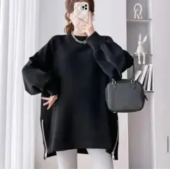 ゆったり パーカー サイドジップ付き 黒 2XL 裏起毛 トレーナー コートイン