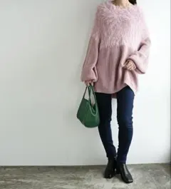 アンドイット　フェザー切替えニット　Lサイズ