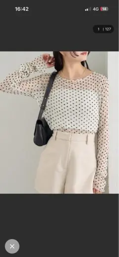 シースルー ドット柄 長袖トップス