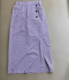 (3) 美品 ギンガムチェック柄 ロングスカート M ピンク