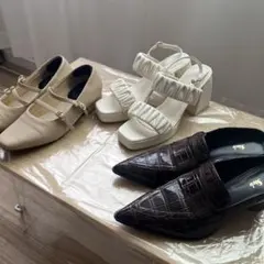 ダブルストラップパンプス、GRLホワイトサンダル、クロコ型押しミュール、3セット