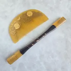 アンティーク　櫛　笄　鼈甲　金蒔絵　漆塗り　浮き彫り　金彩　在銘有　寿山 アンティーク 櫛 笄 鼈甲 金蒔絵 漆塗り 浮き彫り 金彩 在銘有 寿山