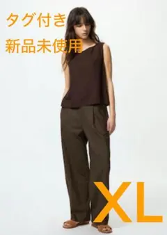 【未使用】UNIQLO タックワイドパンツ　ダークブラウン　レディース　XL