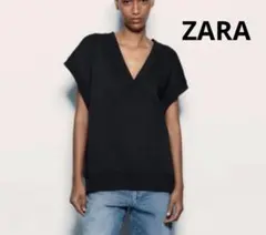 ZARA スウェット素材ジレ【S】Vネック オーバーサイズ　ノースリーブトップス