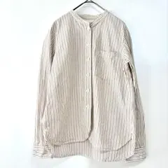 美品 MHL. マーガレットハウエル バンドカラーシャツ 長袖 ストライプ Ⅰ