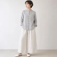 洗える★LISETTE★リゼッタ★リネン★バンドカラー★ブラウス★グレー★36のサムネイル