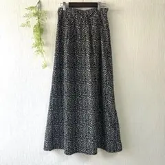 フレアスカート　ロングスカート　ダルメシアン柄　【M】ブラック　裏地付き