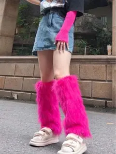 ピンク ファーレッグウォーマー