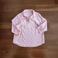 CROCODILE ストライプ柄 スキッパー長袖シャツ ピンク Mのサムネイル