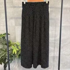 新品未使用　GU プリントフレアロングスカート ドット ブラック　黒　水玉　XS