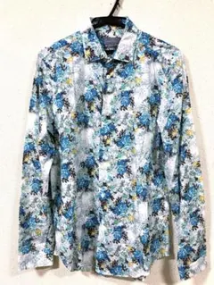 ZARA 長袖シャツ ブルーイエロー　花柄　M