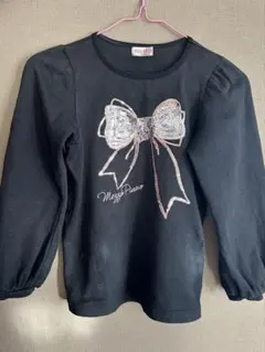 mezzo piano 黒 リボン刺繍 トレーナー