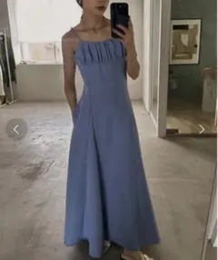AMERI アメリ　LINEN LIKE CAMI DRESS ブルー　S