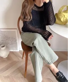 【moment+】カラーヘビーツイル&デニムストレートパンツ