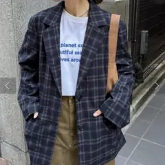 【新品タグ付き】willow チェックオーバージャケット　ネイビー