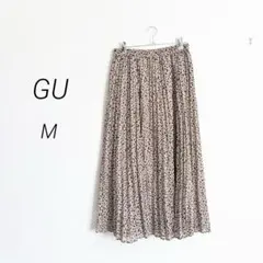 GU ジーユー プリーツロングスカート アニマルドット M ベージュ 総柄
