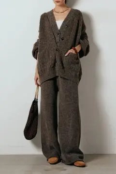 ESICA 3SET ピースフロントボタンニットSETUP コーヒー Fサイズ