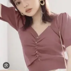 フロントボタンギャザーショート丈ニットトップス[yz603] 春服 夏服