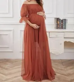 【お値下げ対応】マタニティドレス マタニティフォト オレンジ 妊婦