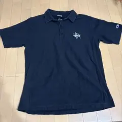 stussy × Champion 半袖ポロシャツ 黒 リバースウィーブ