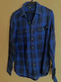 UNIQLO 青黒チェック Mサイズ 長袖ネルシャツ