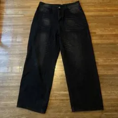 ブラック ワイドレッグデニムパンツ