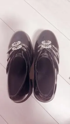 ビジュー付き黒プラットフォームシューズ