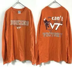 ギルダン プリント長袖Tシャツ クルーネック カレッジ S 橙 綿 通学のサムネイル