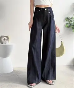 mily bilet ウエストアシメデザイン切り替えラインデニムパンツ　Lサイズ