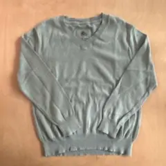 プチバトー　コットンニットカットソー　Vネック　グリーン