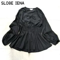 最終価格スローブイエナ Aライン リボン ボリューム袖 ネイビー