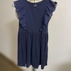 H&M ネイビー フリル袖 ノースリーブワンピース US 8/10