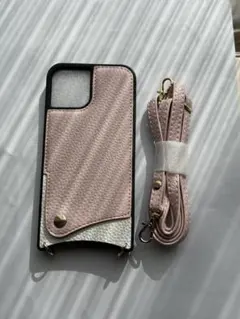 新品 iPhone12 12Pro ケース ショルダー ピンク レザー