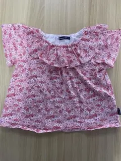 moujonjon 花柄フリル襟 半袖シャツ 110 ピンク 夏服