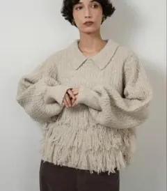 lawgy fringe collar cable knit