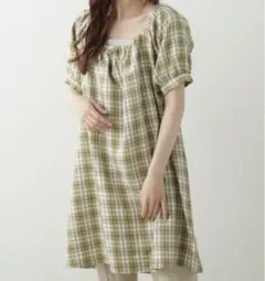 RayCassin新品タグ付き チェックスクエアネックチュニックワンピース ②