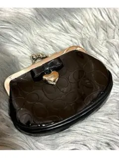 COACH コーチ コインケース がま口 パテントレザー シグネチャーハート 黒