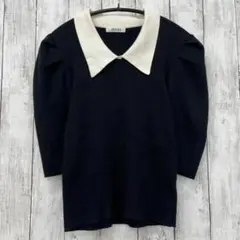 【 INGNI 】五分袖 襟付き リブ タイト ニット ブラック Mサイズ