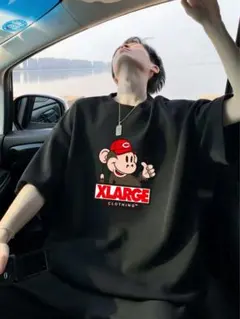 XLARGE風 ストリート 猿ロゴ オーバーサイズ Tシャツ ブラック L