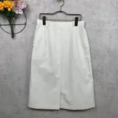 【古着】ひざ丈スカート Aライン M相当 アイボリー 無地 伸縮性有 レディース