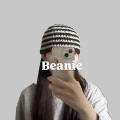 【ハンドメイド】ビーニー　クロシェハット　クラッシャーハット　ブラウン×ブルー