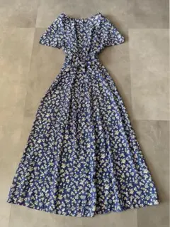 古着 ビンテージ 80s 花柄 フラワー ワンピース レーヨン ブルー 美品