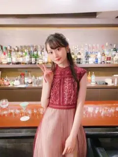 アナベル キラキラグリッターレッドサテンジュニアドレス 145程度に裾