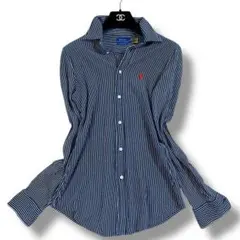 POLO RALPH LAUREN ニットドレスシャツ ストライプ M 刺繍