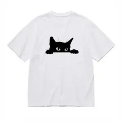 新品黒猫プリント ホワイトTシャツ 男女兼用（S～XXXL対応）